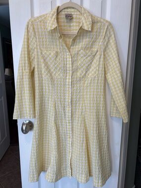 Como Vintage Yellow & White Gingham Button-Front Long Sleeve Dress